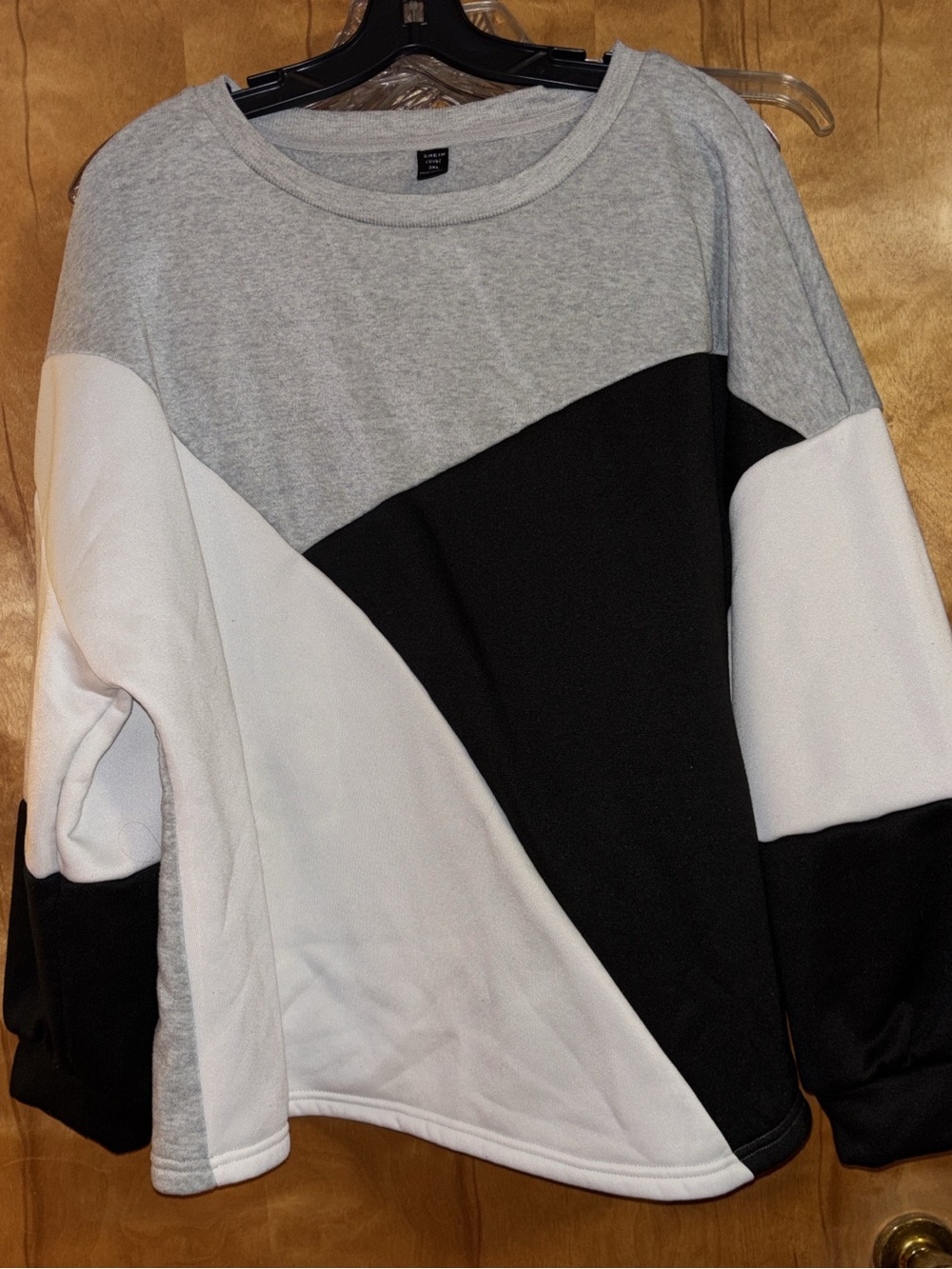 SHEIN Colorblock Crewneck Sweater Top - Gray, Black & White